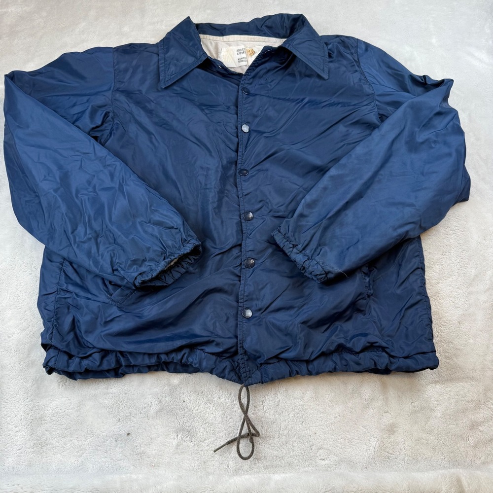 Vintage 80s Athletic Apparel Memphis Tennessee Navy Blue Coach Jacket - Picture 1 of 6